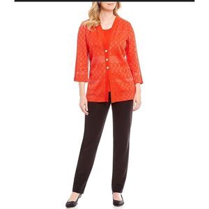 Misook poppy Red sweater and tank top sheer textured V neck cardigan M